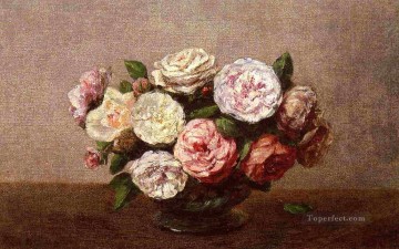  Cuenco Pintura - Cuenco de rosas pintor de flores Henri Fantin Latour